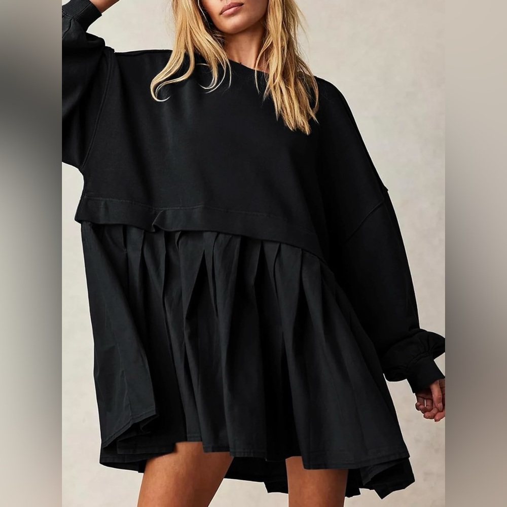 Amazon Black Sweatshirt Dress - Crewneck - Long Sleeved Oversized Mini Dress XL - Picture 2 of 4